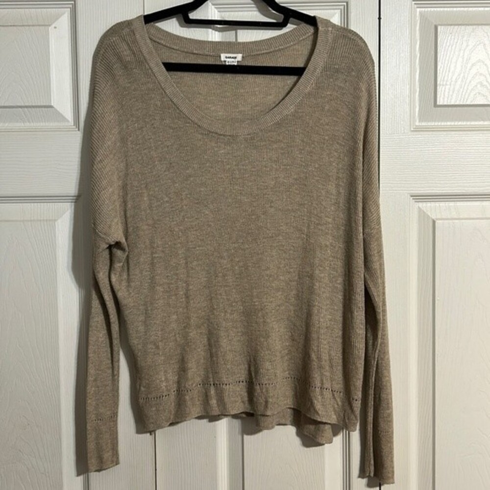 GARAGE Size X-Small Lightweight Tan Khaki Oversized Stretch Boho Chic Crewneck